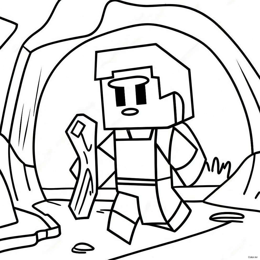 Adventurous Minecraft Alex Exploring A Cave Coloring Page 32120 16596