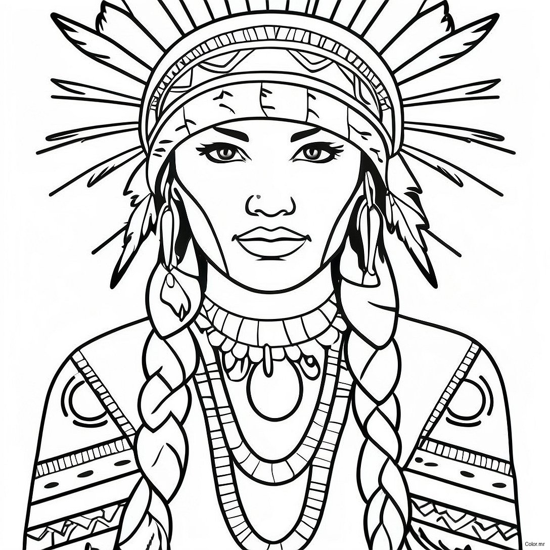 Beautiful Native American Woman In Traditional Dress Coloring Page 51725 43059