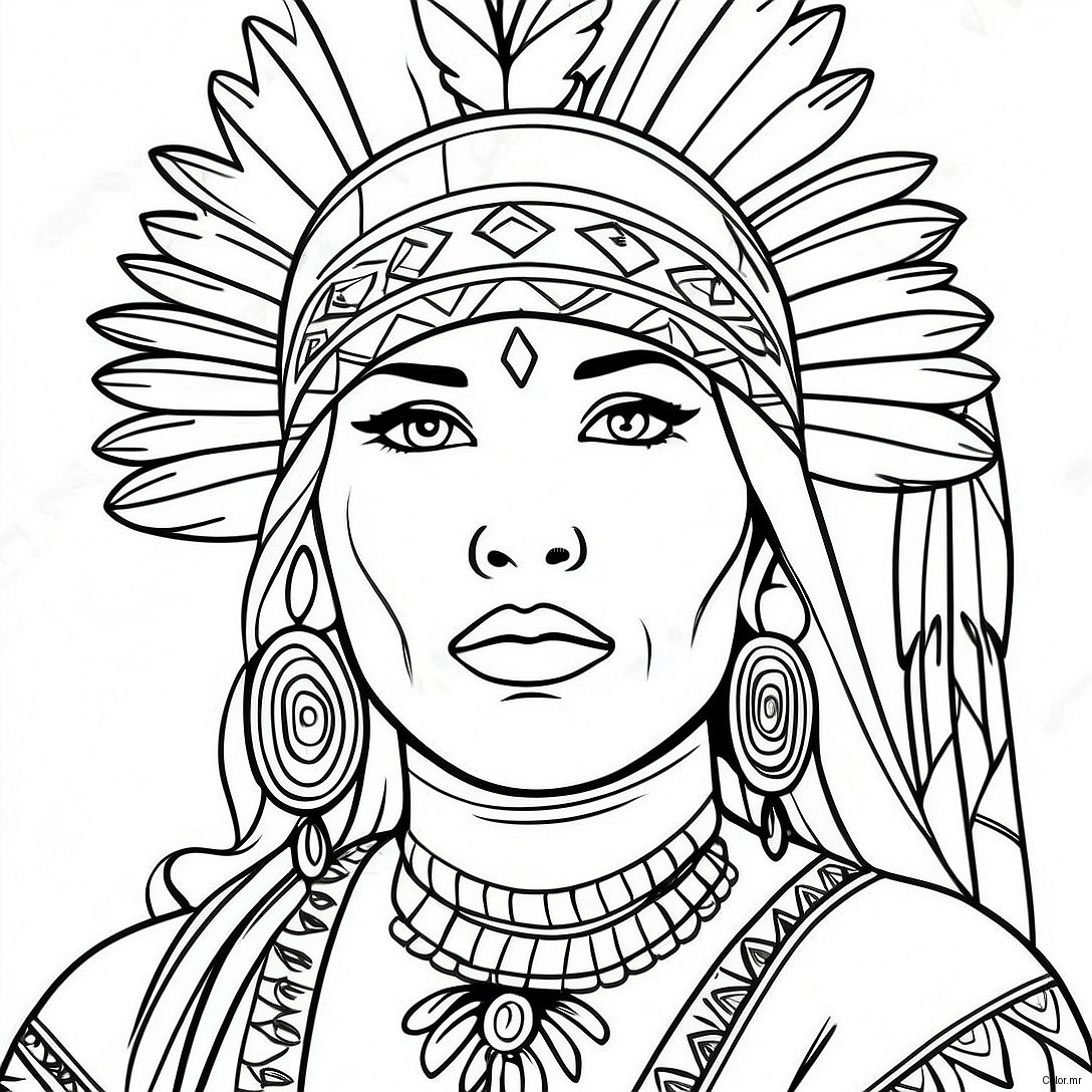 Beautiful Native American Woman In Traditional Dress Coloring Page 51725 43060