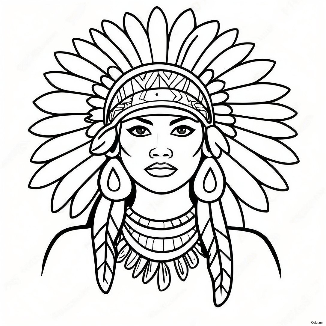 Beautiful Native American Woman With Feathered Headdress Coloring Page 69824 57523