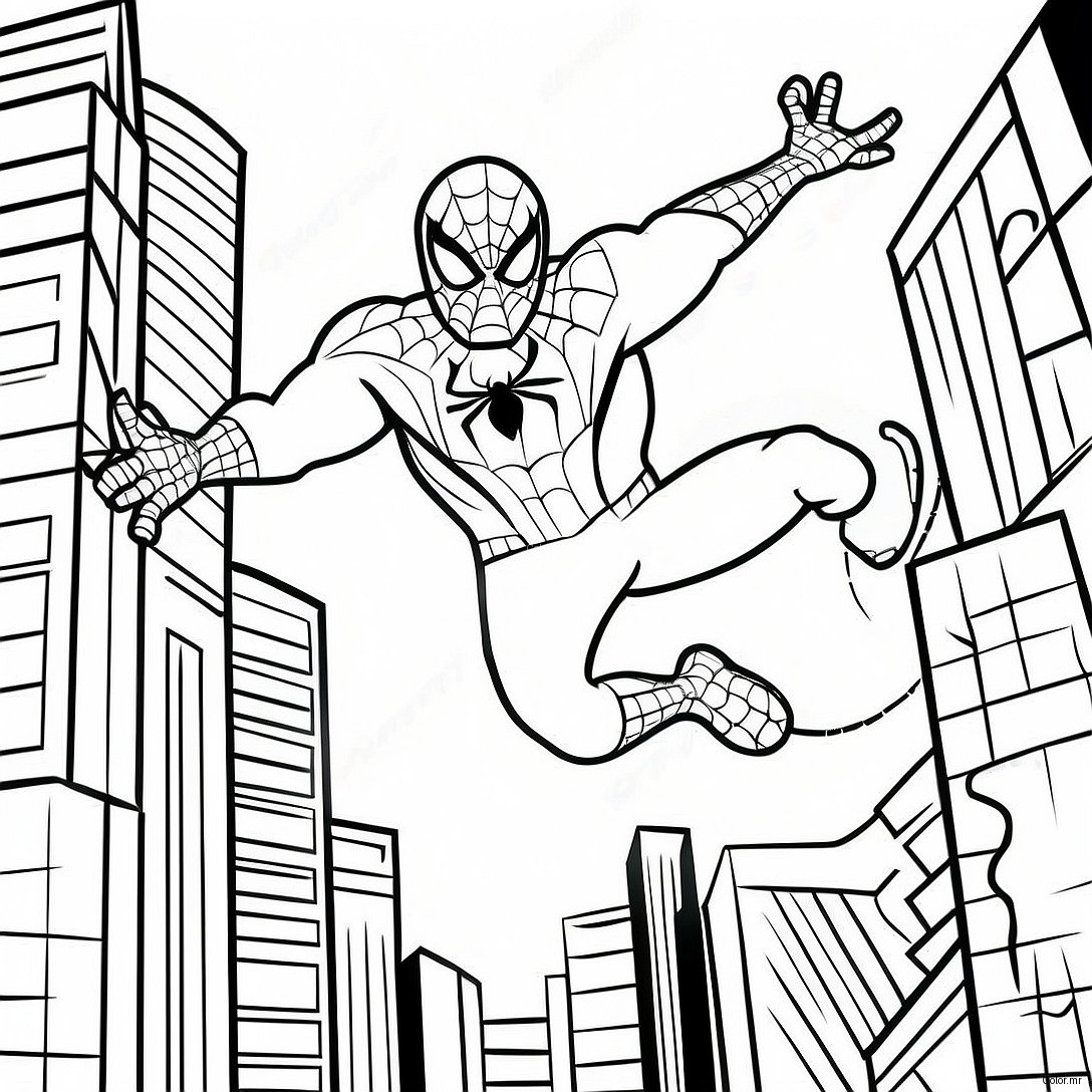 Black Suit Spider Man Swinging Through City Coloring Page 29598 26685