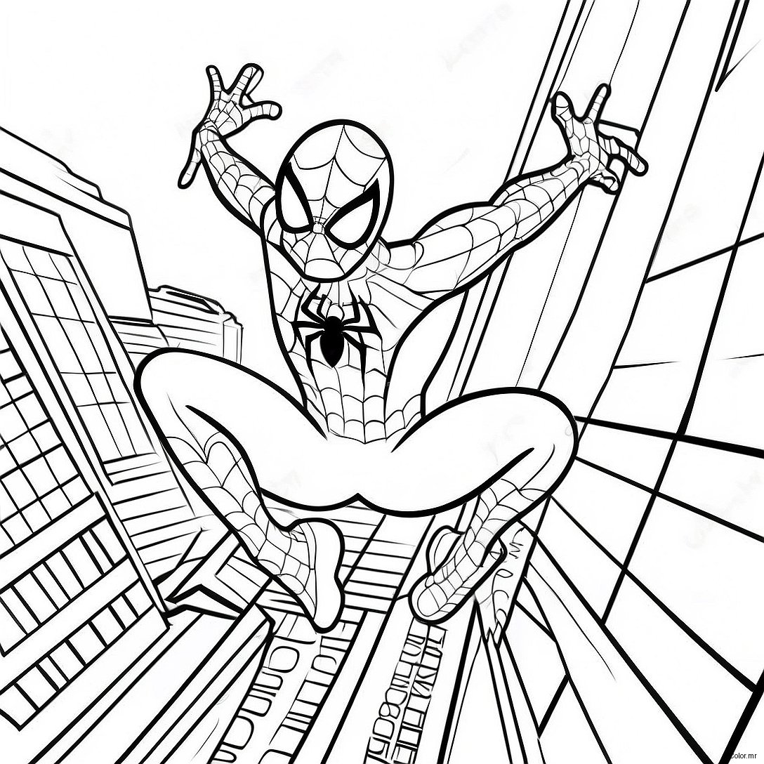 Black Suit Spider Man Swinging Through City Coloring Page 29598 26686