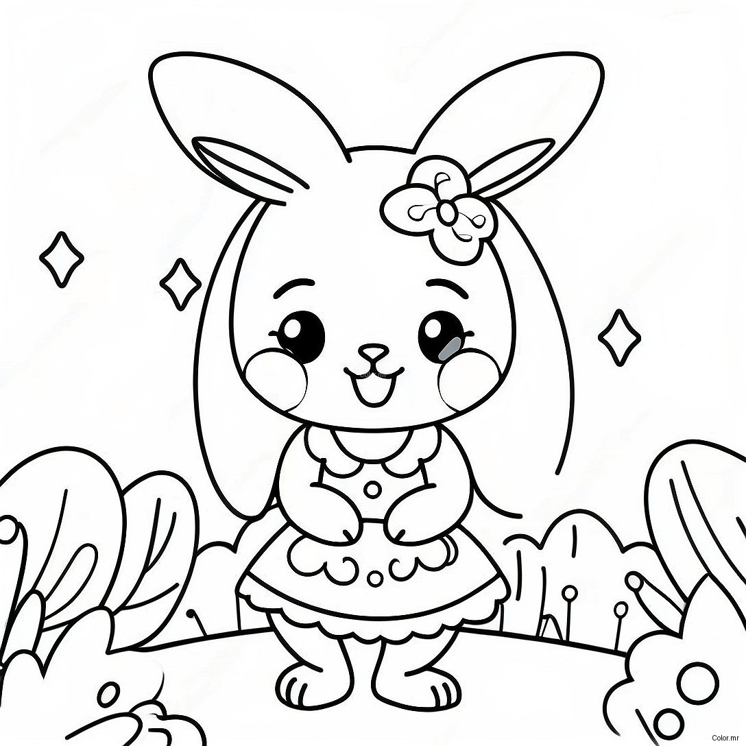 Cute Anime Bunny Girl In A Floral Dress Coloring Page 40598 33639