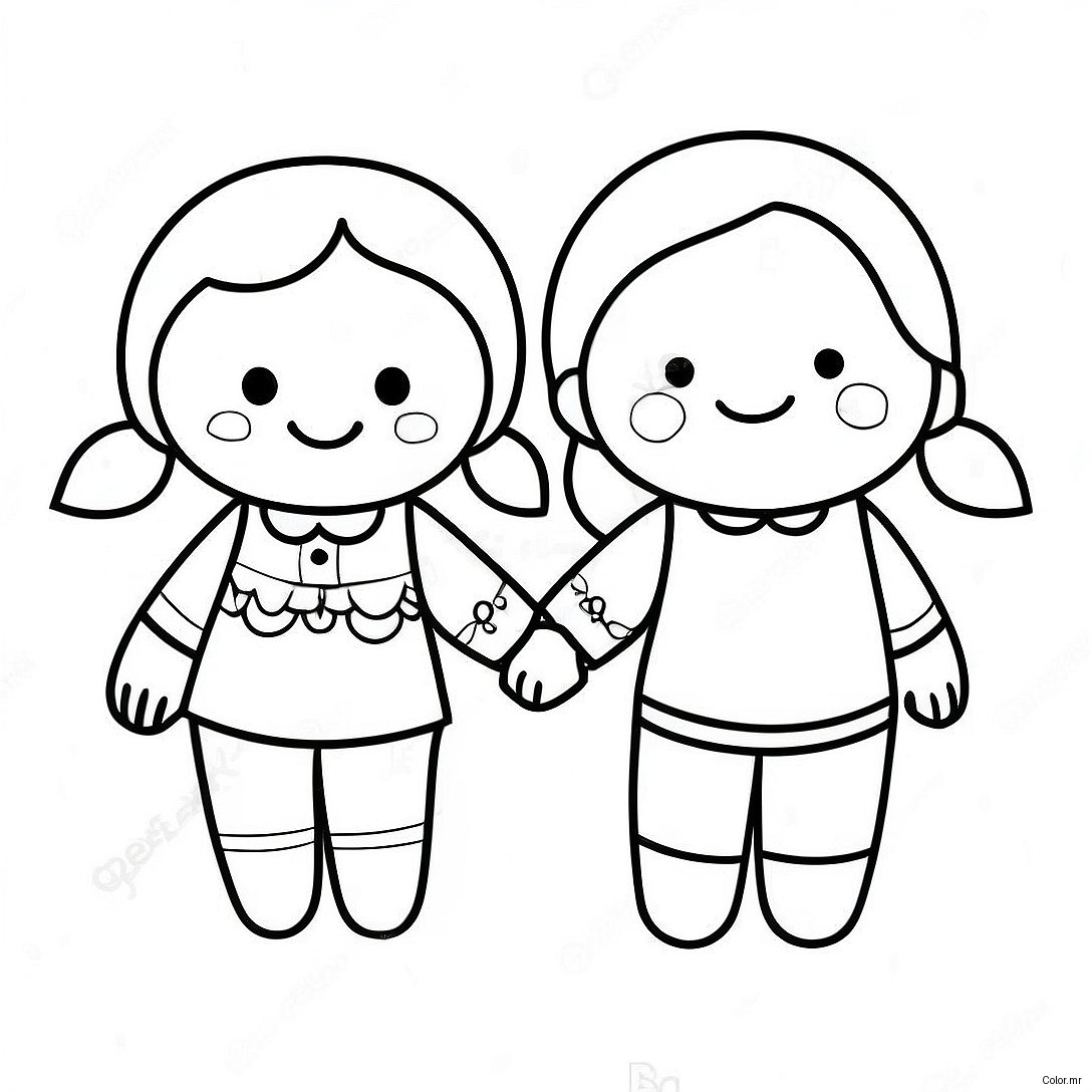 Cute Best Friends Holding Hands Coloring Page 31509 28202