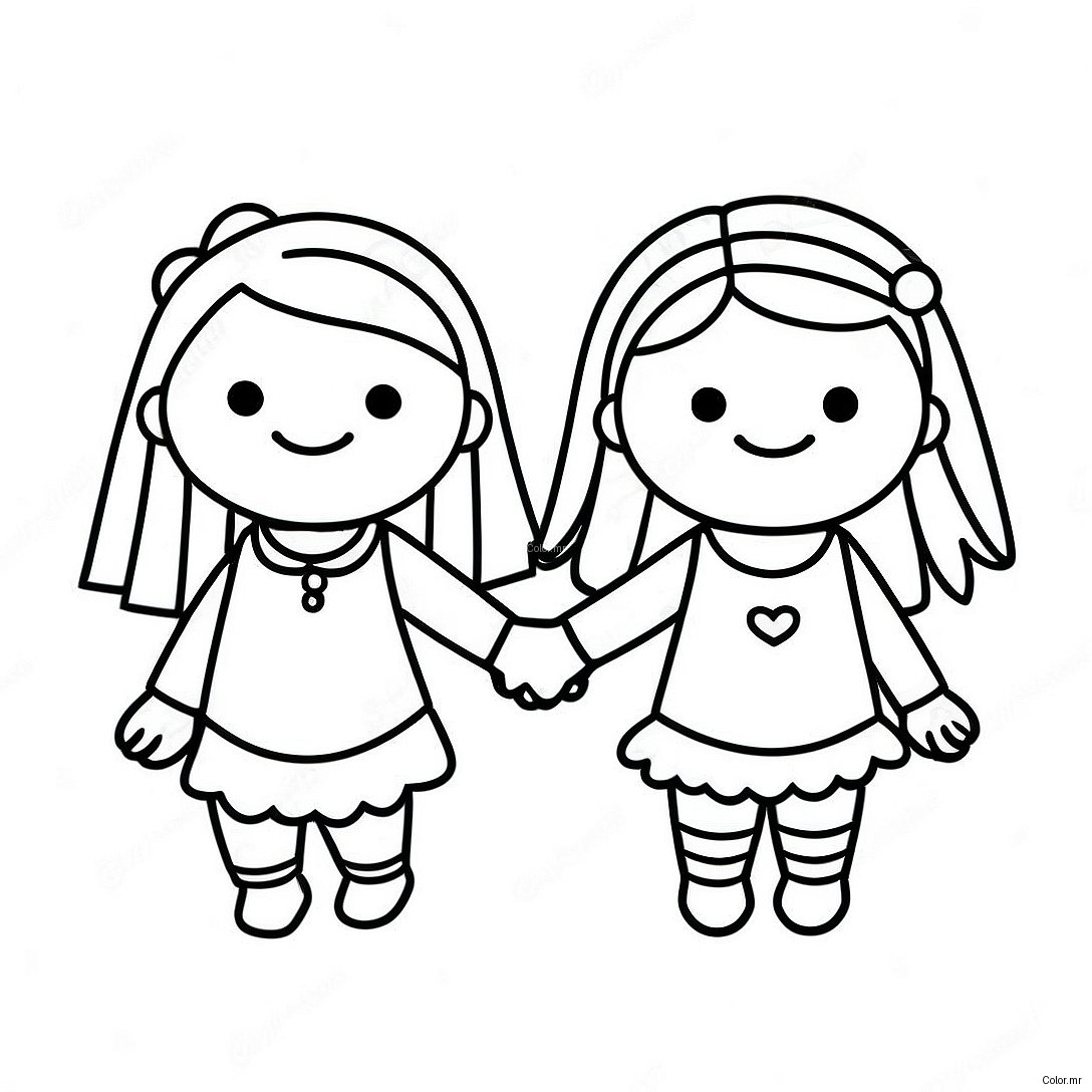 Cute Best Friends Holding Hands Coloring Page 42622 35503