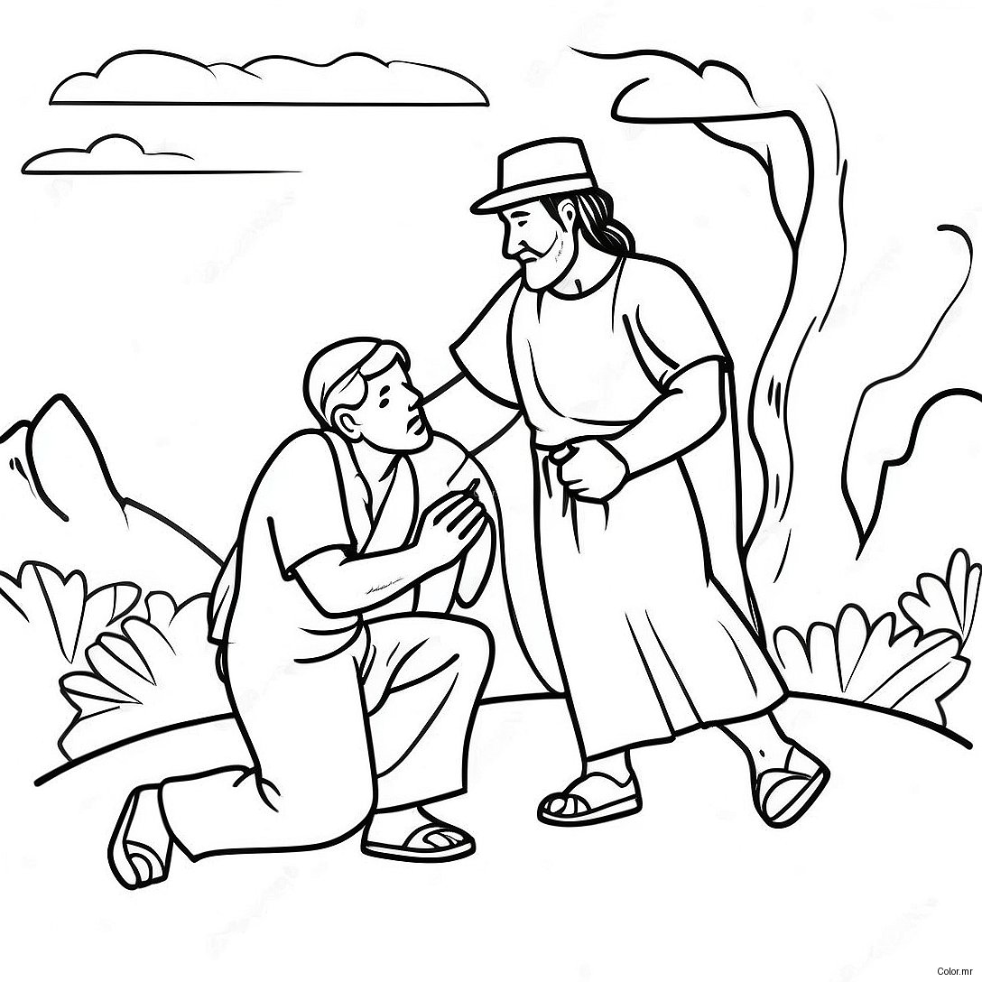 Kind Good Samaritan Helping A Traveler Coloring Page 11388 9333