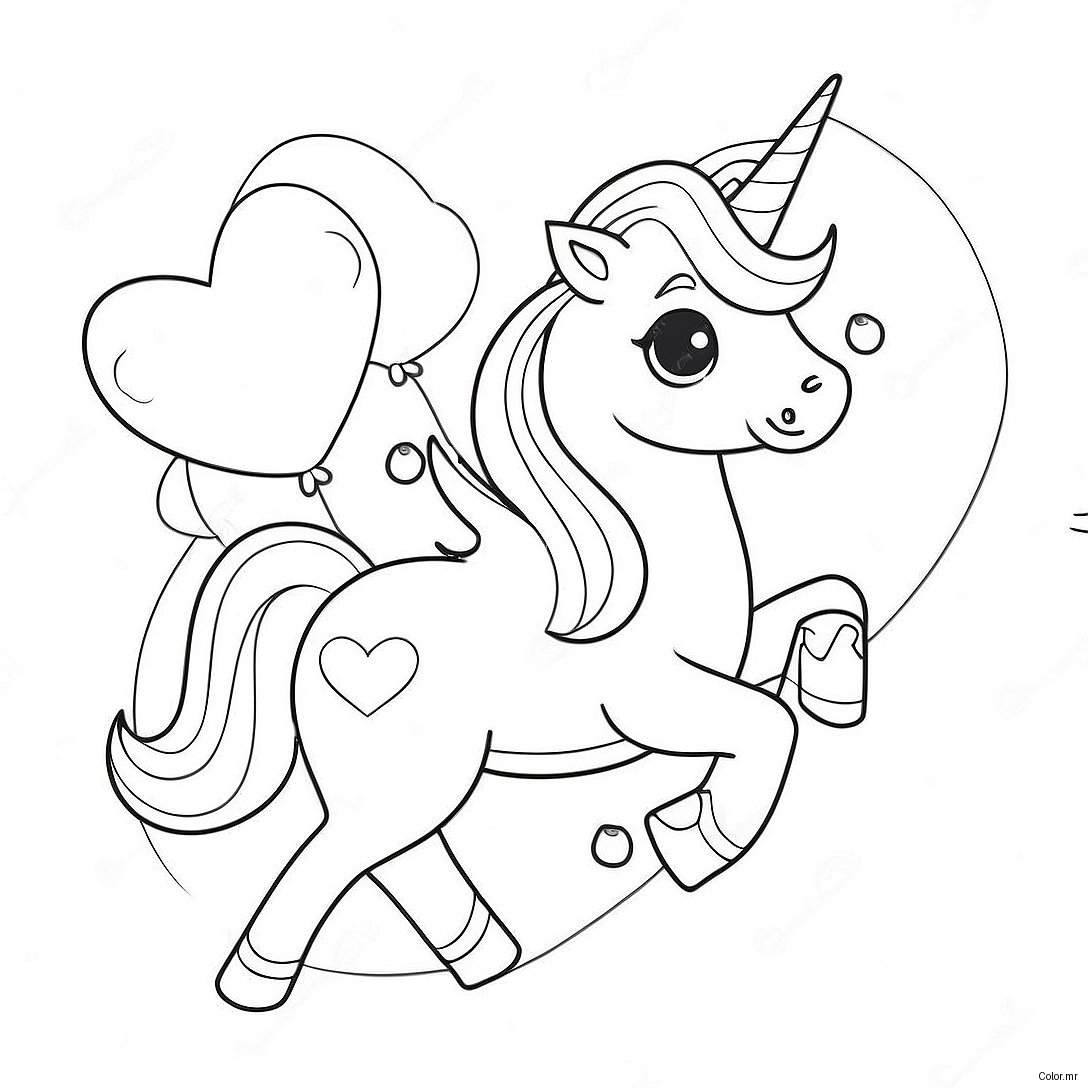 Magical Valentines Unicorn With Heart Balloons Coloring Page 44443 36961