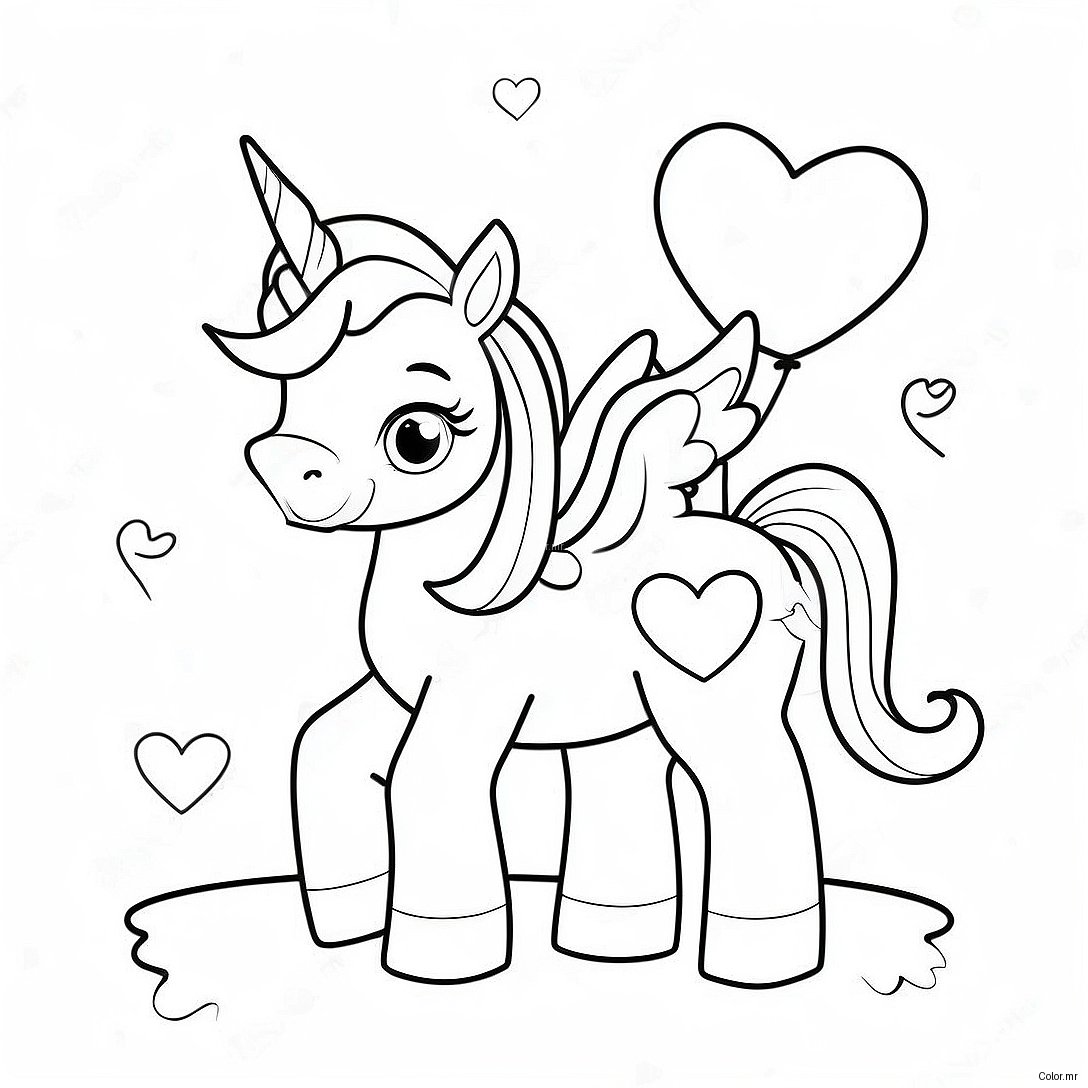 Magical Valentines Unicorn With Heart Balloons Coloring Page 44443 36963