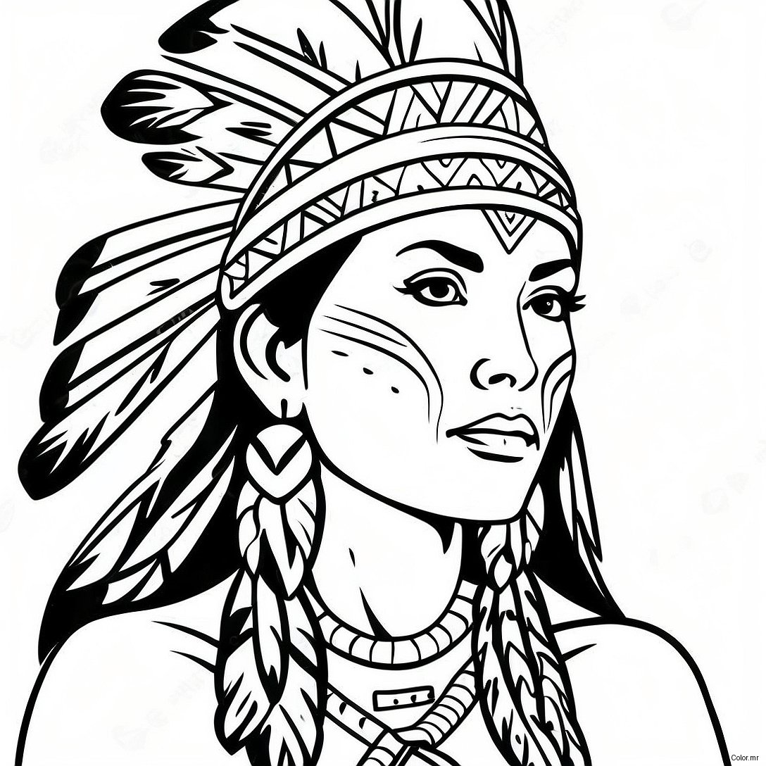 Realistic Native American Woman Portrait Coloring Page 69823 57510