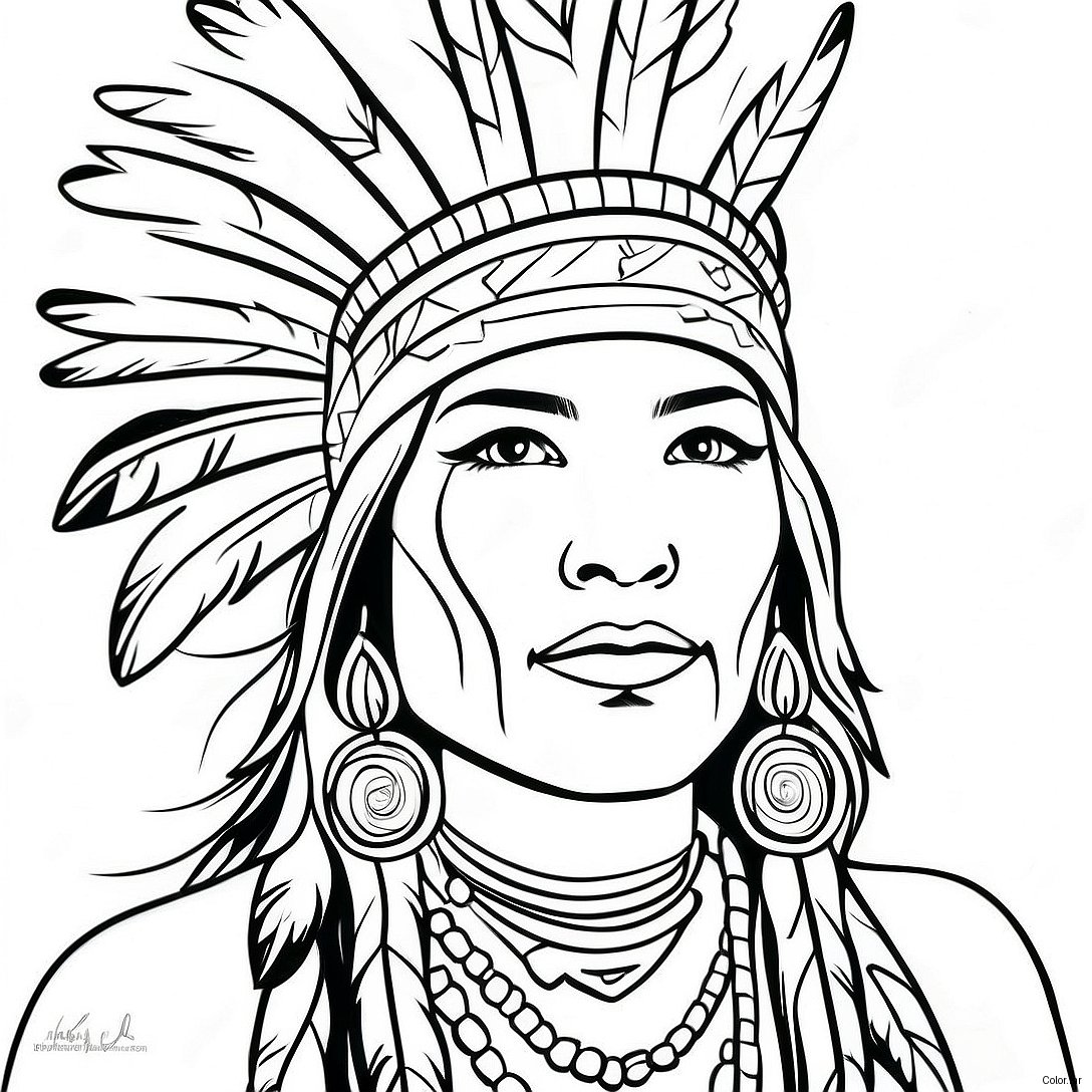 Realistic Native American Woman Portrait Coloring Page 69823 57512