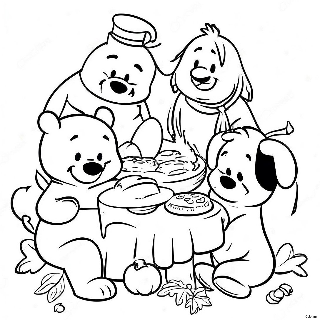 Winnie The Pooh And Friends Thanksgiving Feast Coloring Page 42842 35681