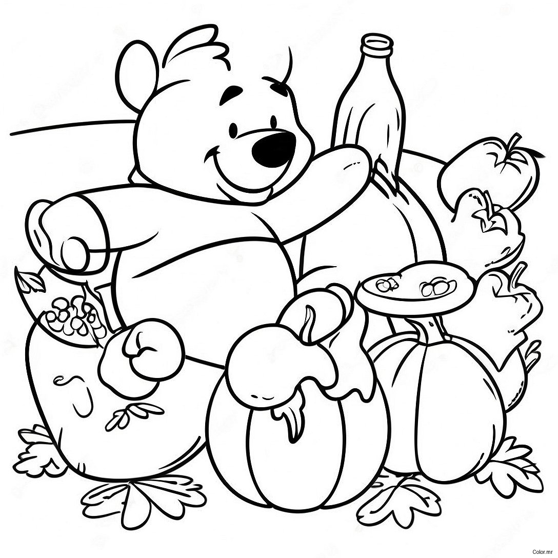 Winnie The Pooh And Friends Thanksgiving Feast Coloring Page 42842 35683