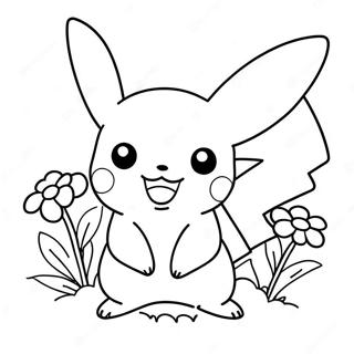 Kolorowanka Z Urokliwym Pikachu Z Kwiatami 28697-25974