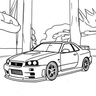 Kolorowanka Nissan Skyline R34 W Akcji Wyscigowej 36966-30791